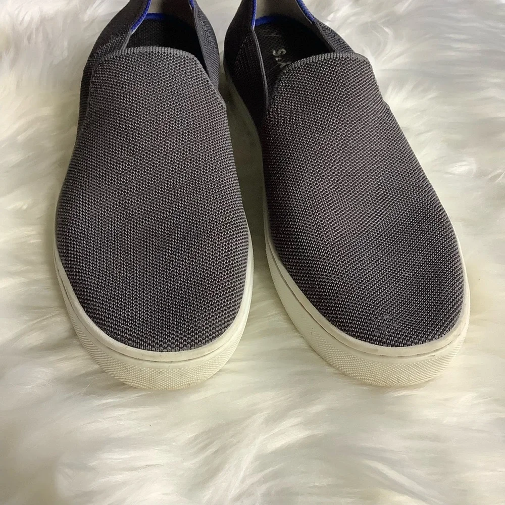 Rothy's Slip-On Flats in Charcoal Gray with Blue Trim